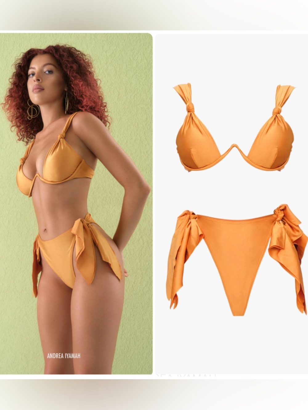 Andrea Iyamah Rai Golden Underwire Top & High Waisted Bottom Bikini SET NWT $328